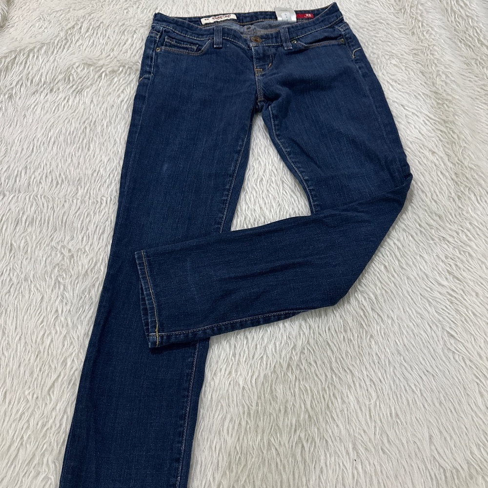 X2 women’s blue denim skinny w01 ultra low rise short size 2